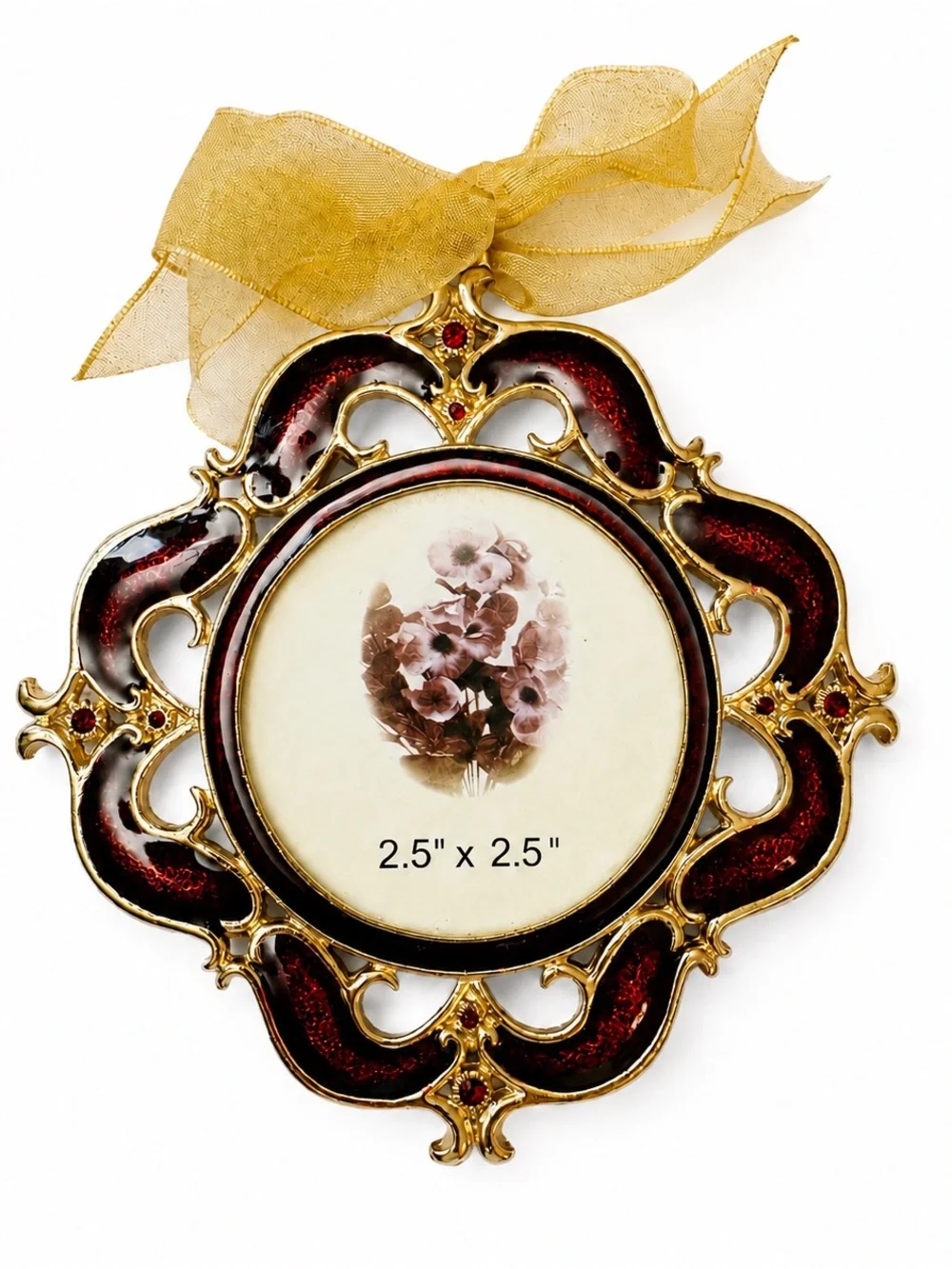 Ornate Gold & Burgundy Enamel Hanging Photo Frame